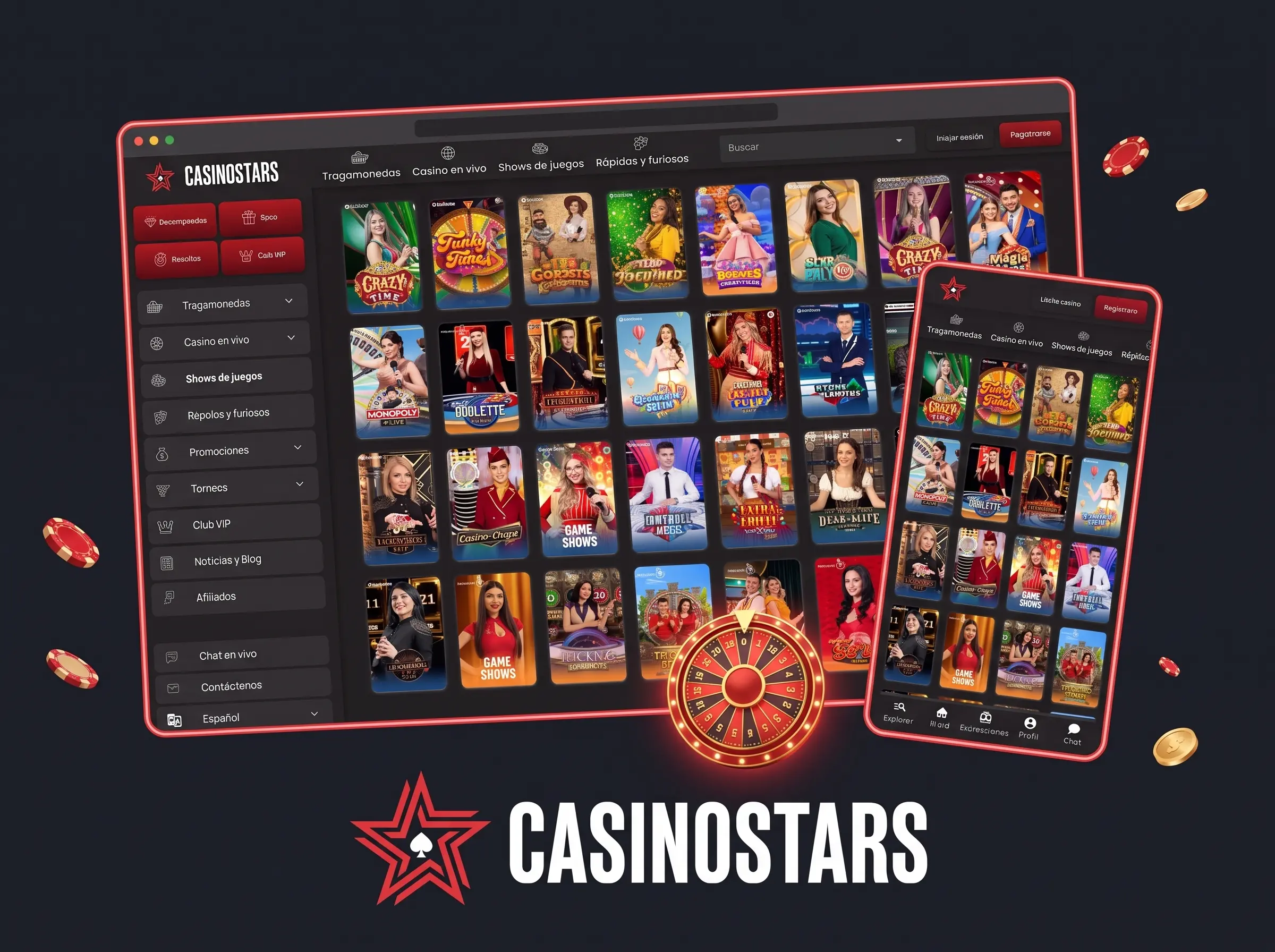 Catálogo de game shows de Casinostars en el navegador