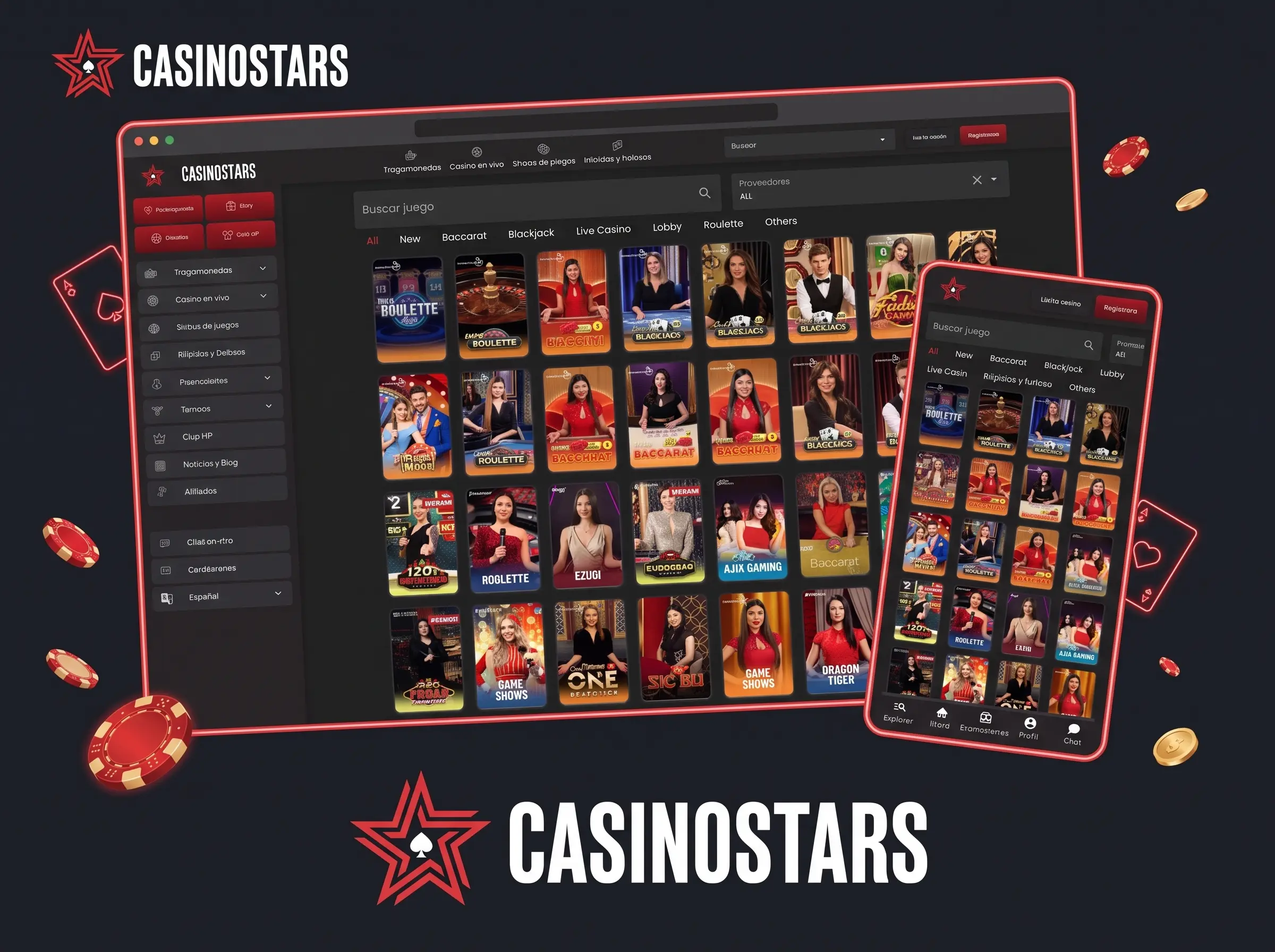 Catálogo de casino en vivo de Casinostars en el navegador