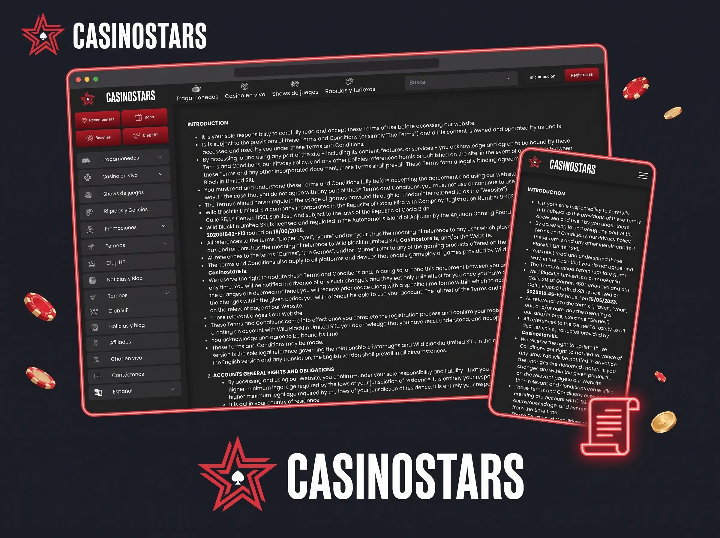 Términos y condiciones de Casinostars en el navegador